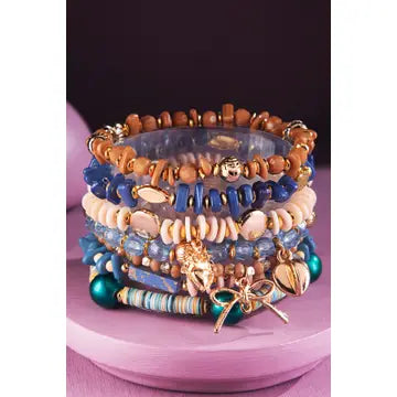 7 Layered Boho Stack and Stretch Beaded Bracelet - Coral Cove
