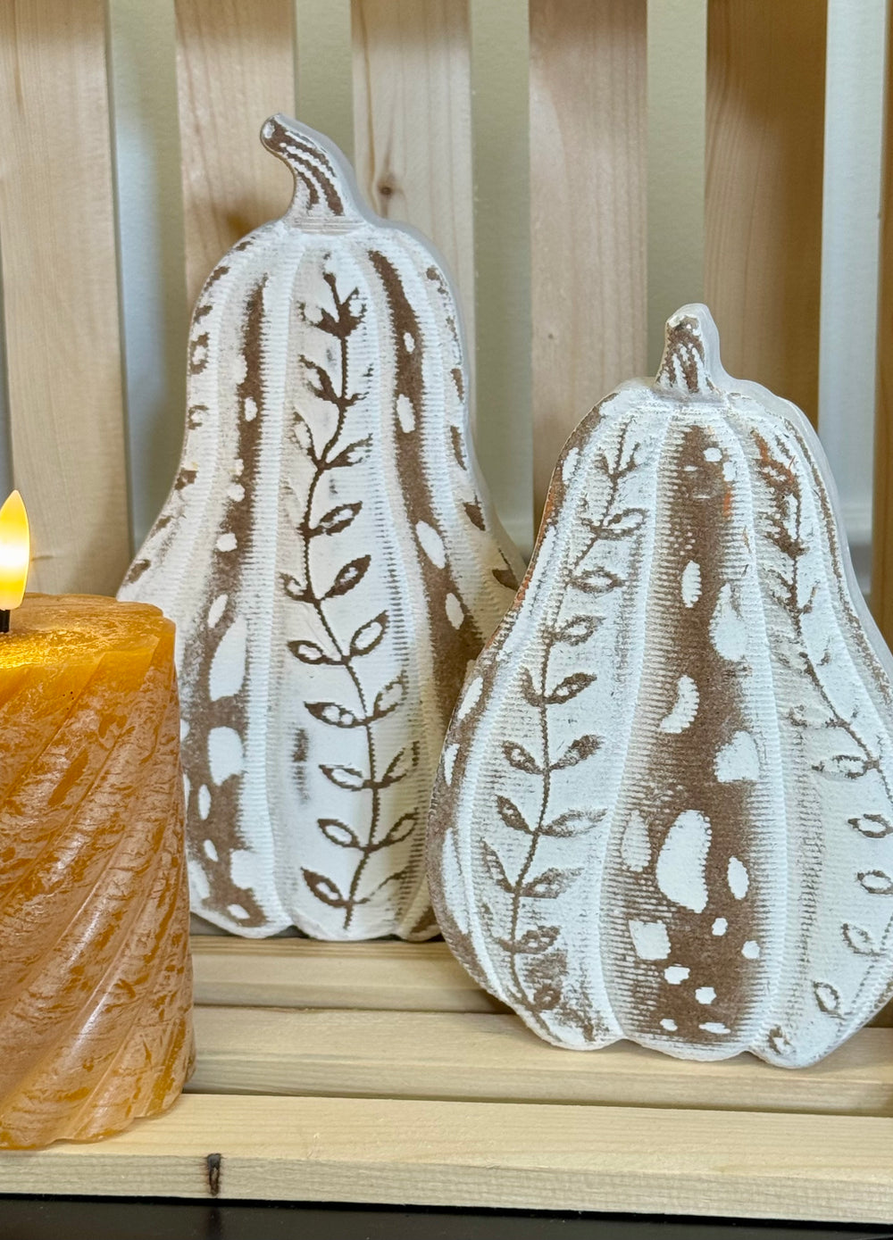 Carved Wood Harvest Pumpkins