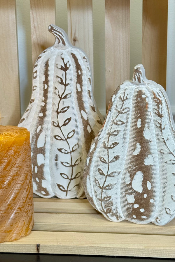 Carved Wood Harvest Pumpkins