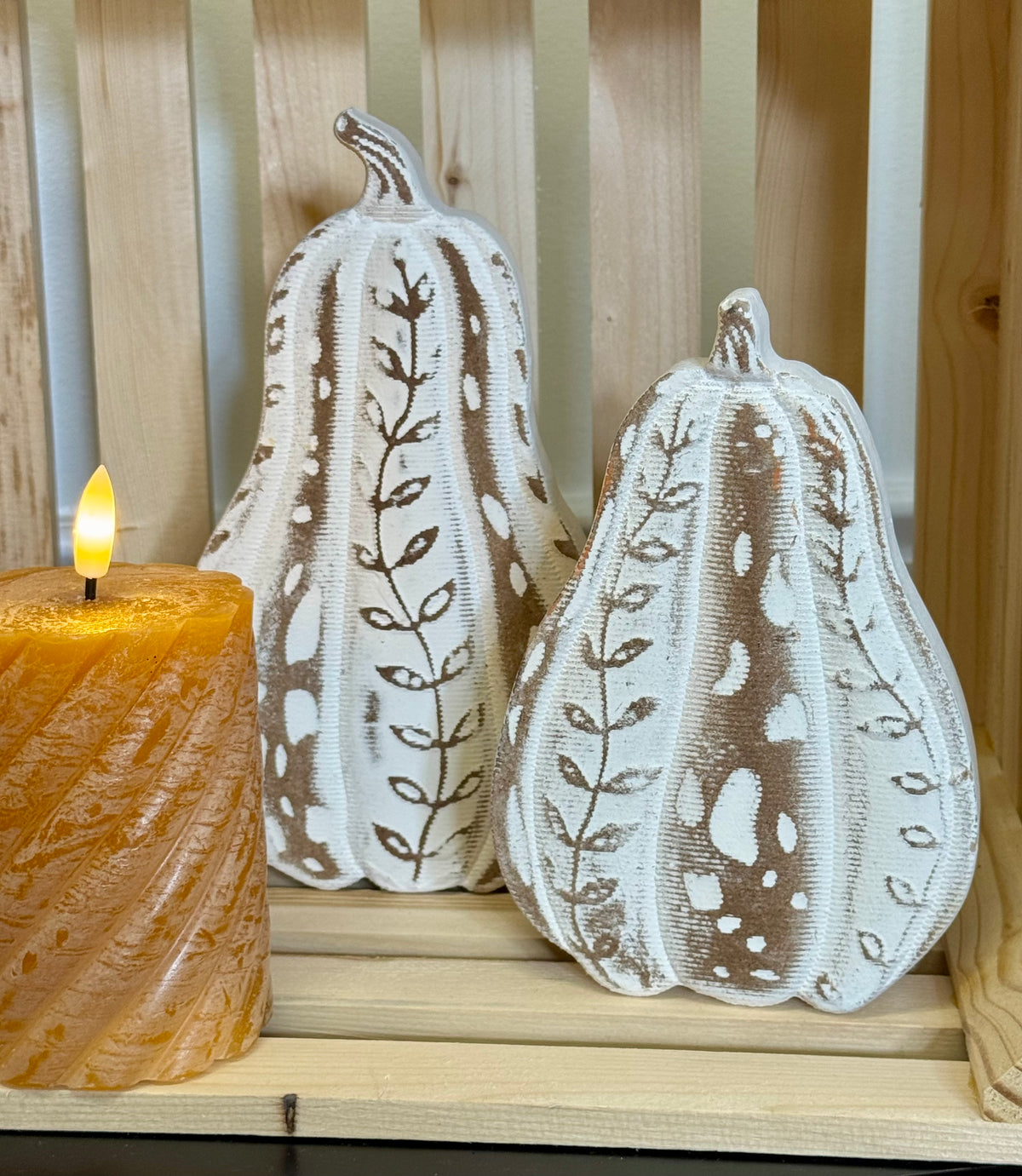 Carved Wood Harvest Pumpkins