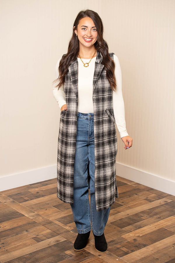 Peace, Love, And Plaid Long Vest