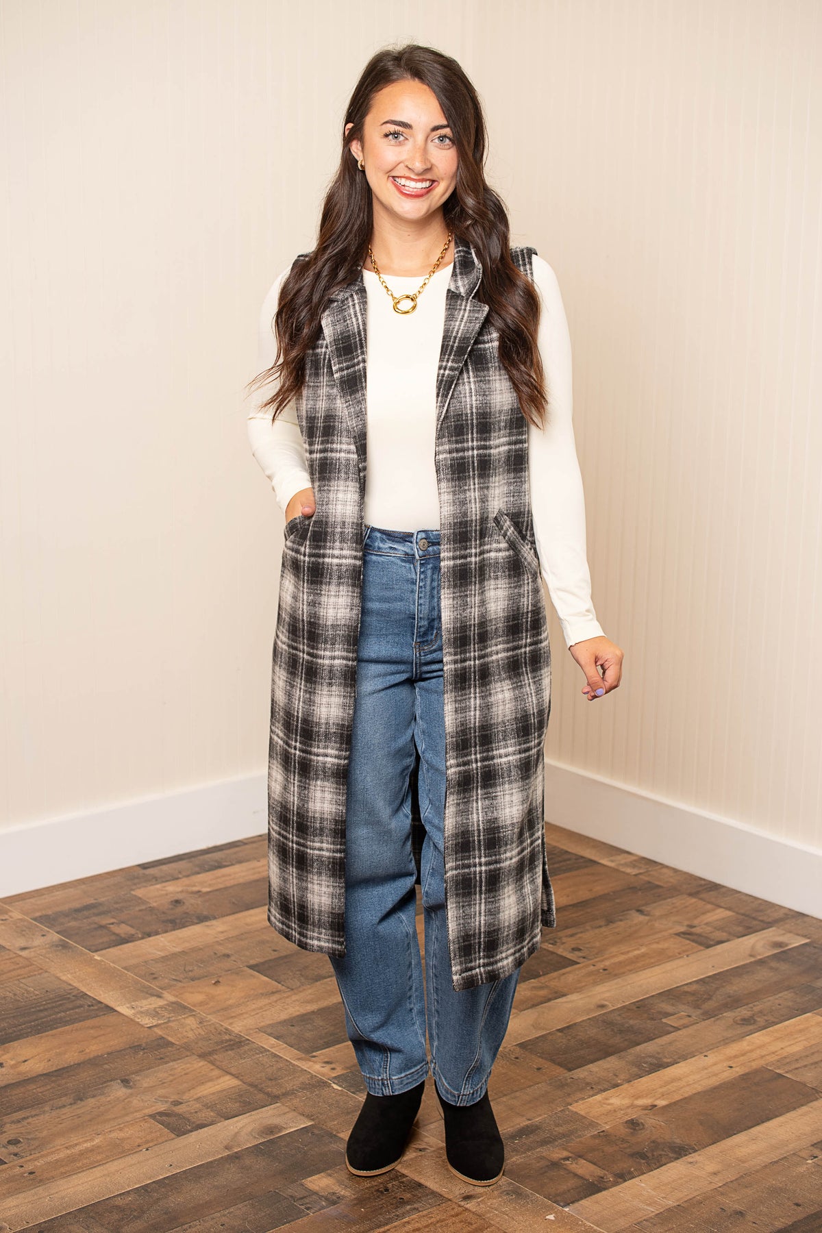 Peace, Love, And Plaid Long Vest