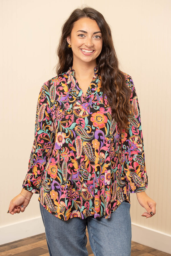 Midnight Bloom Blouse-Black