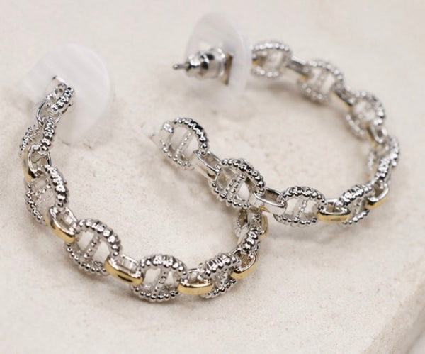City Lights Textured Link Hoop Earrings