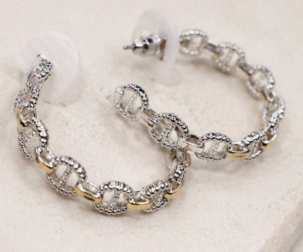 City Lights Textured Link Hoop Earrings
