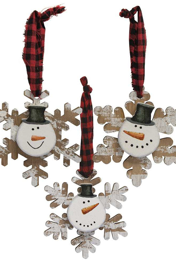 Happy Snowman Snowflake Christmas Ornament