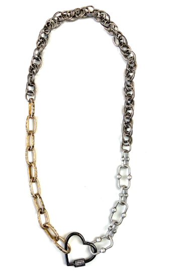 Mixed Chunky Chains W/Heart Carabiner Necklace