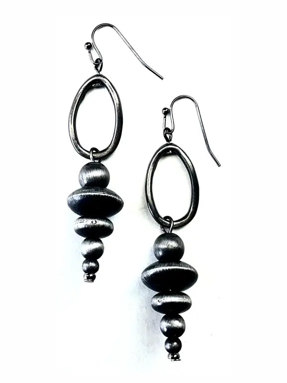 Oval W/Graduating Faux Navajo Pearl Beads Earrings