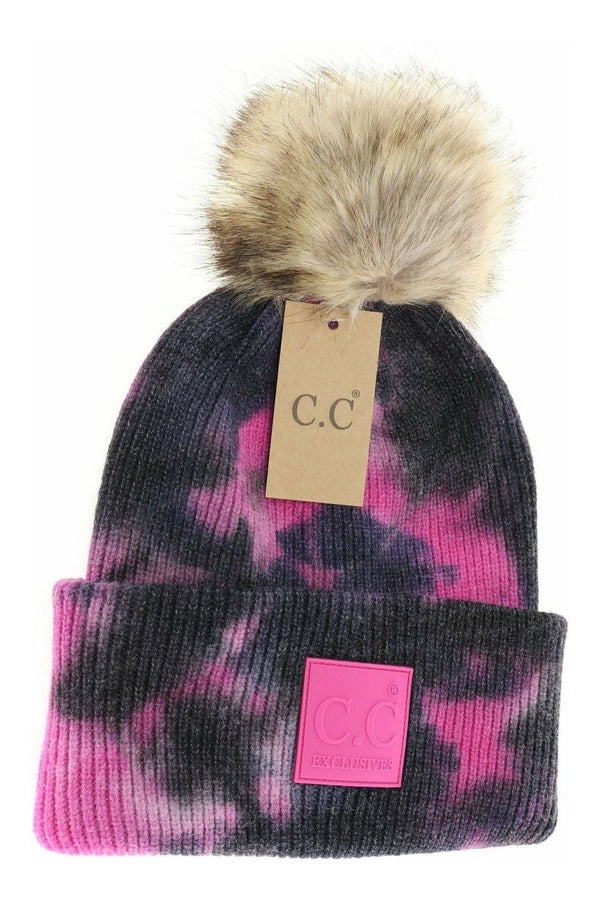 C.C Tie Dye Fur Pom Beanie - Multiple Colors