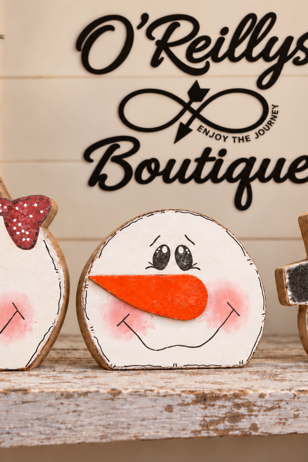 7.87"L Wood Holiday Snowman Head Decor W/Glitter