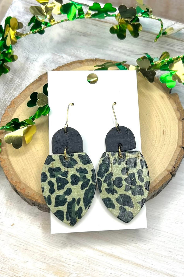Green Leopard Leather Earrings