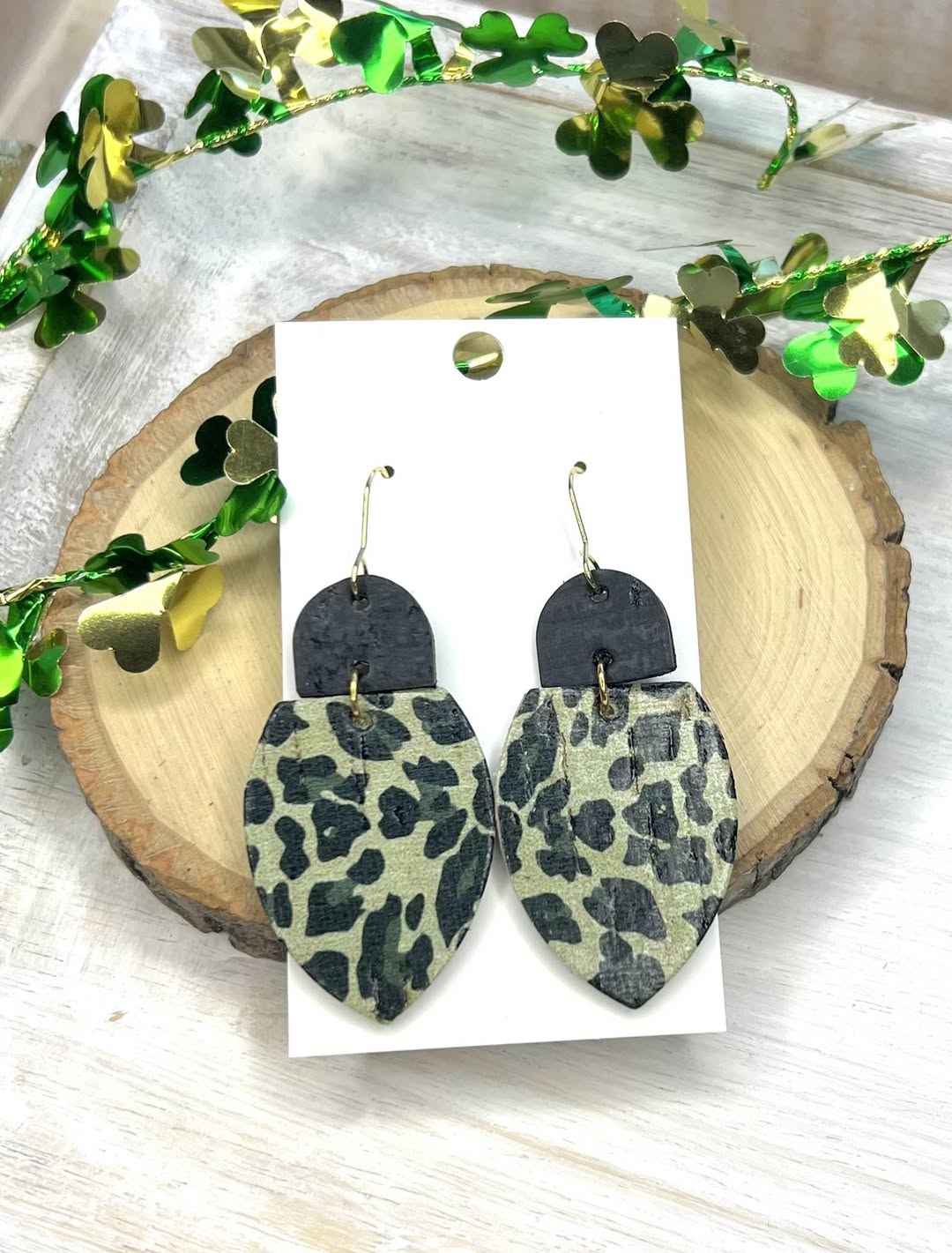 Green Leopard Leather Earrings
