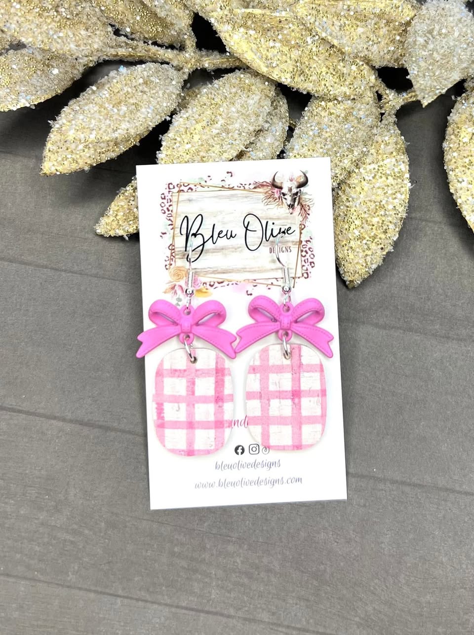 Pink Plaid Bow Earrings