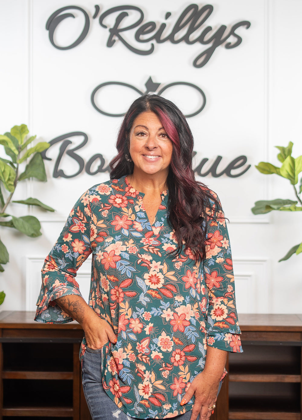 Dear Scarlett Belled Lizzy- Green & Peach Floral *Final Sale*