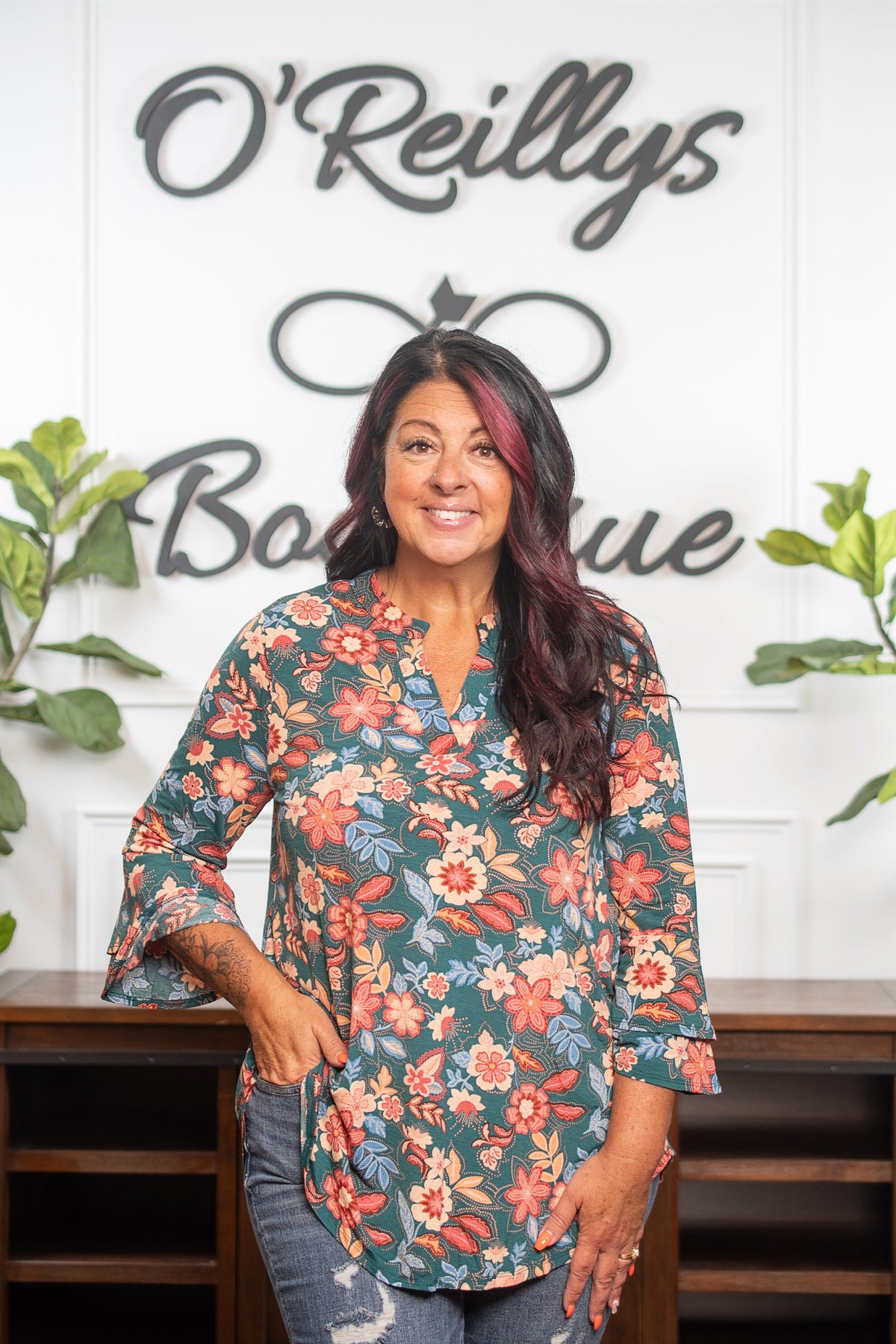 Dear Scarlett Belled Lizzy- Green & Peach Floral *Final Sale*