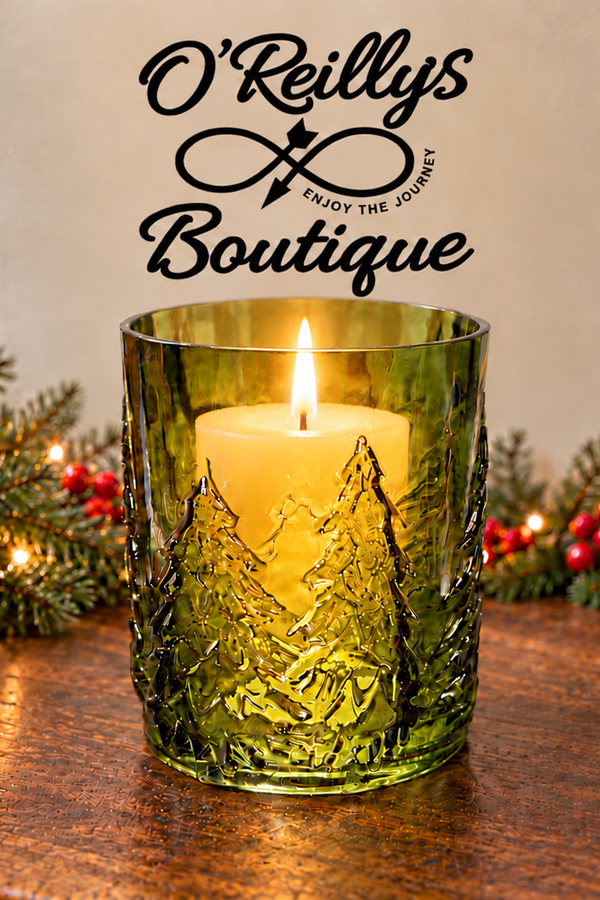 4.5" Glass Tree Candle Holder - Green