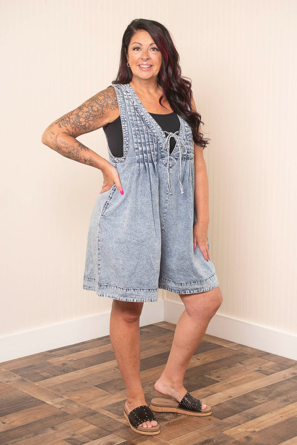 Livin My Best Life Pin Tuck Denim Romper