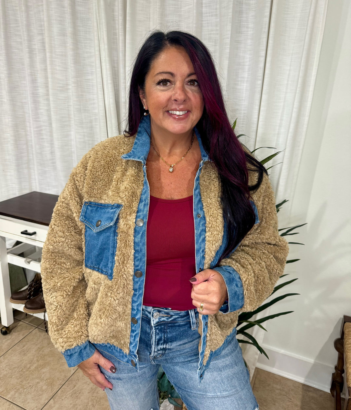 Sherpa Long Sleeve Button Jacket