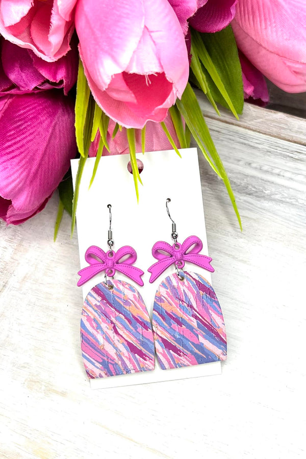 Cotton Candy Canvas Bow Earrings