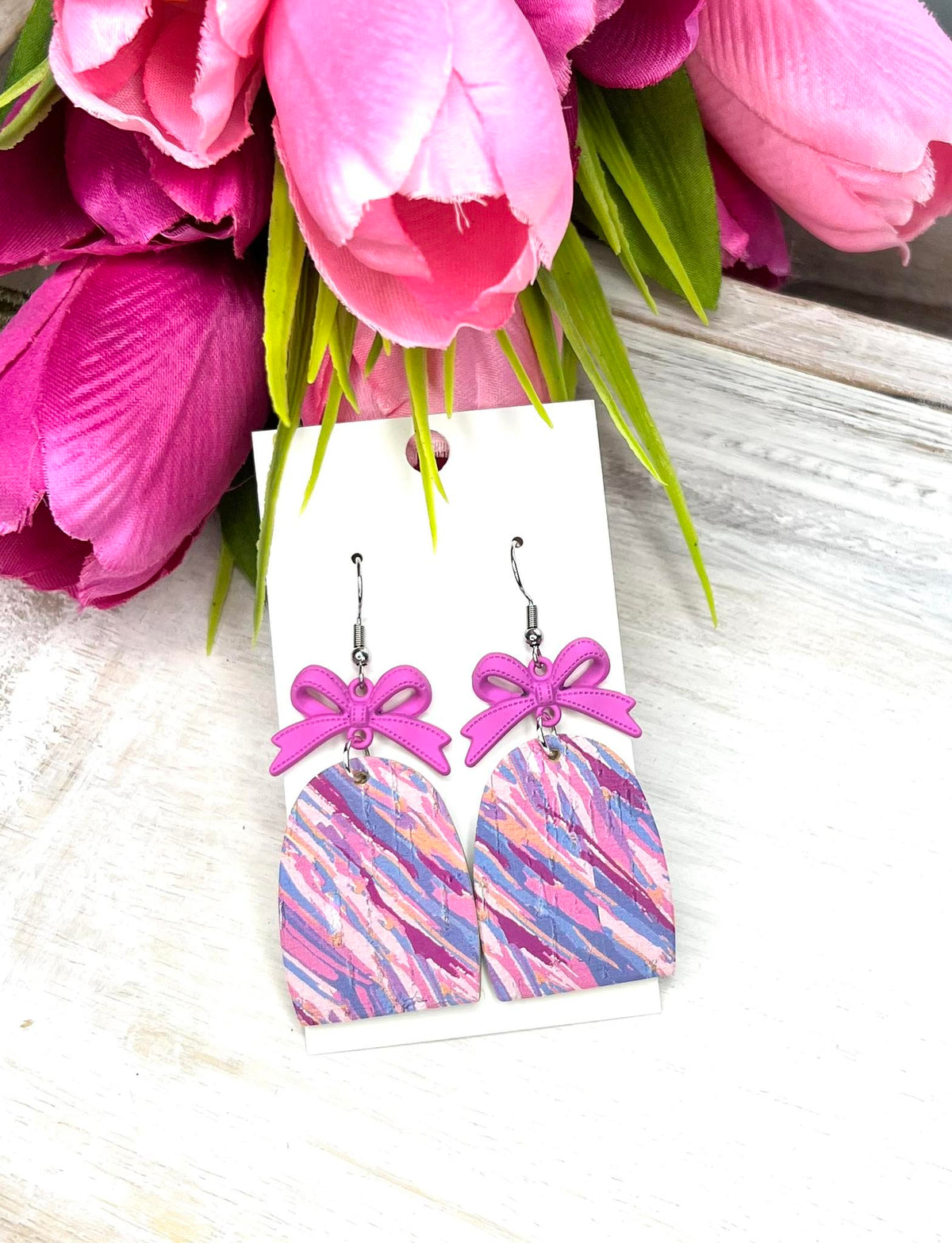 Cotton Candy Canvas Bow Earrings