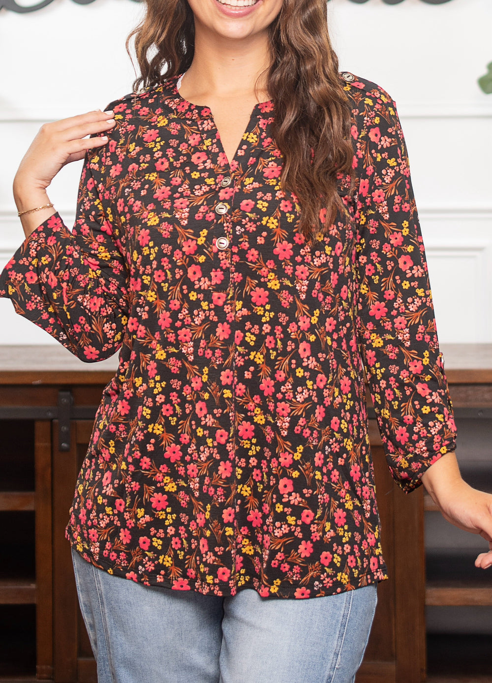 Dear Scarlett Luxe Lizzy Top- Black/Wine Floral *Final Sale*