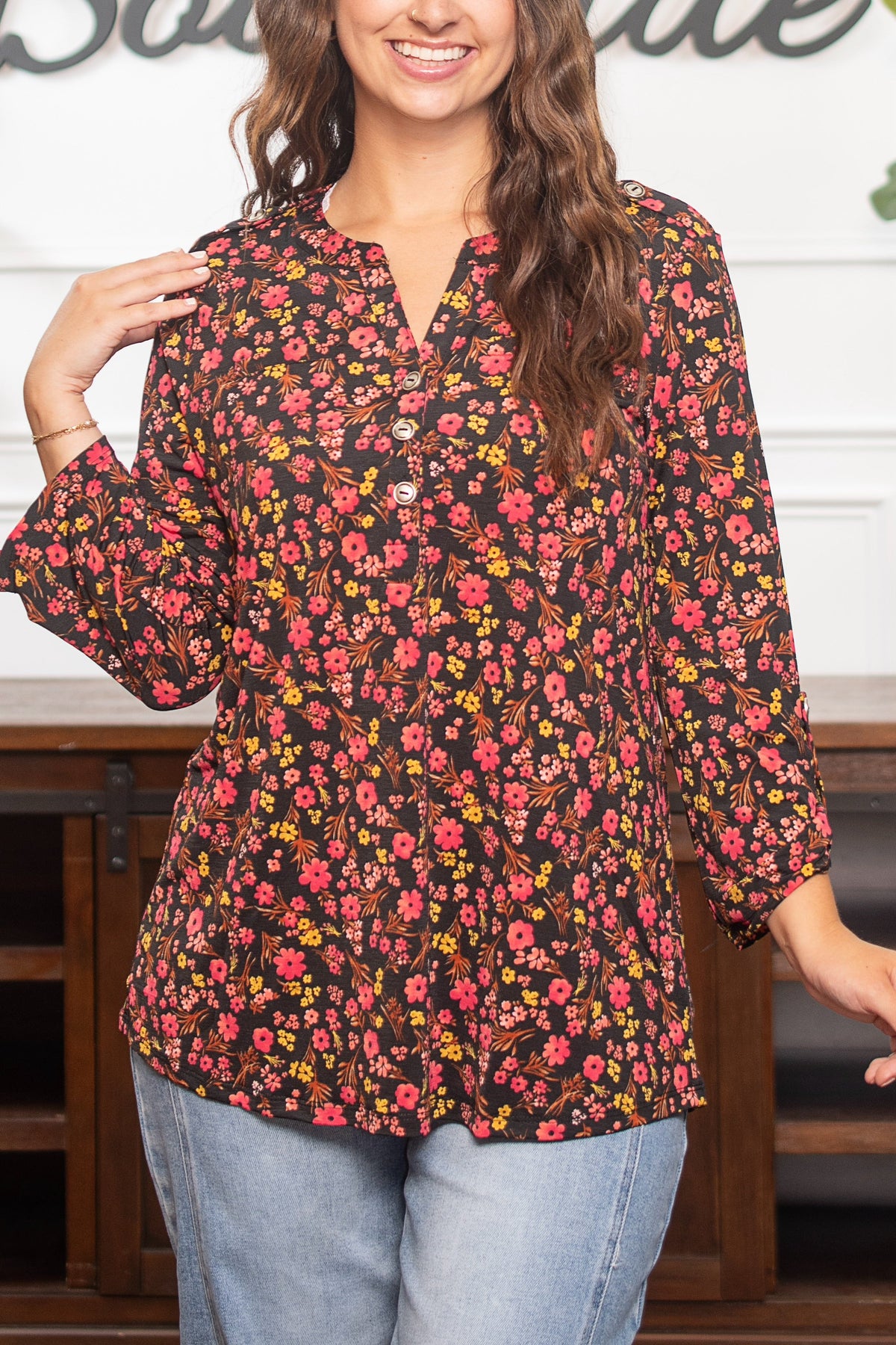 Dear Scarlett Luxe Lizzy Top- Black/Wine Floral *Final Sale*