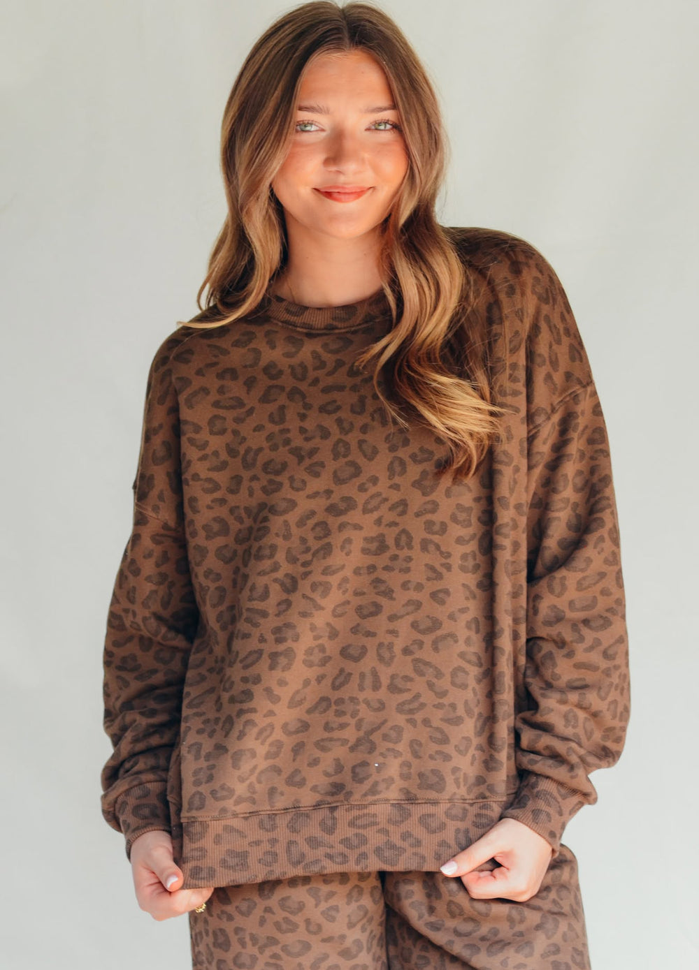 PREORDER- ITEM (Estimated ship date 10/31) Brown Leopard Crew Sweatshirt