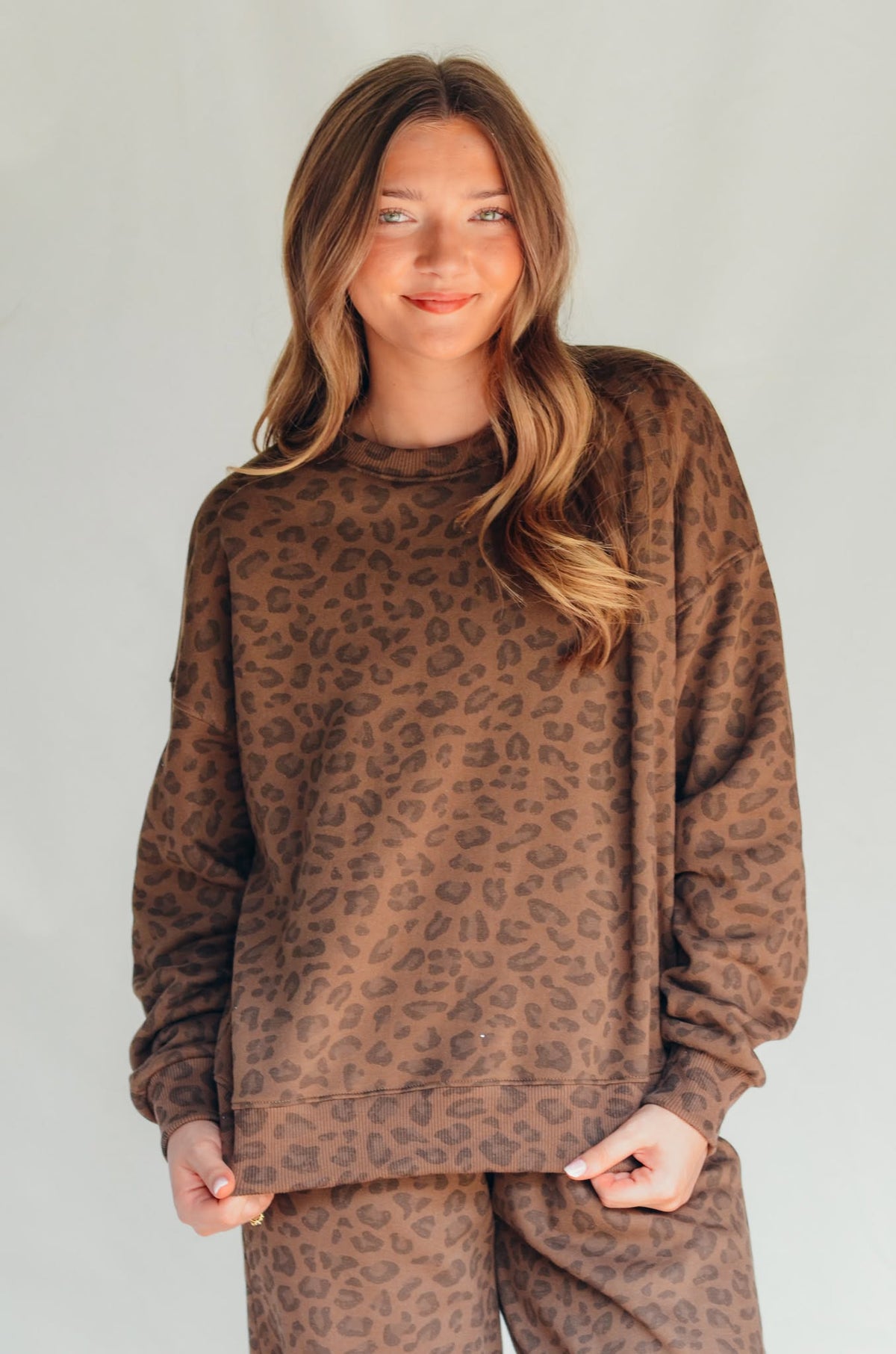 PREORDER- ITEM (Estimated ship date 10/31) Brown Leopard Crew Sweatshirt