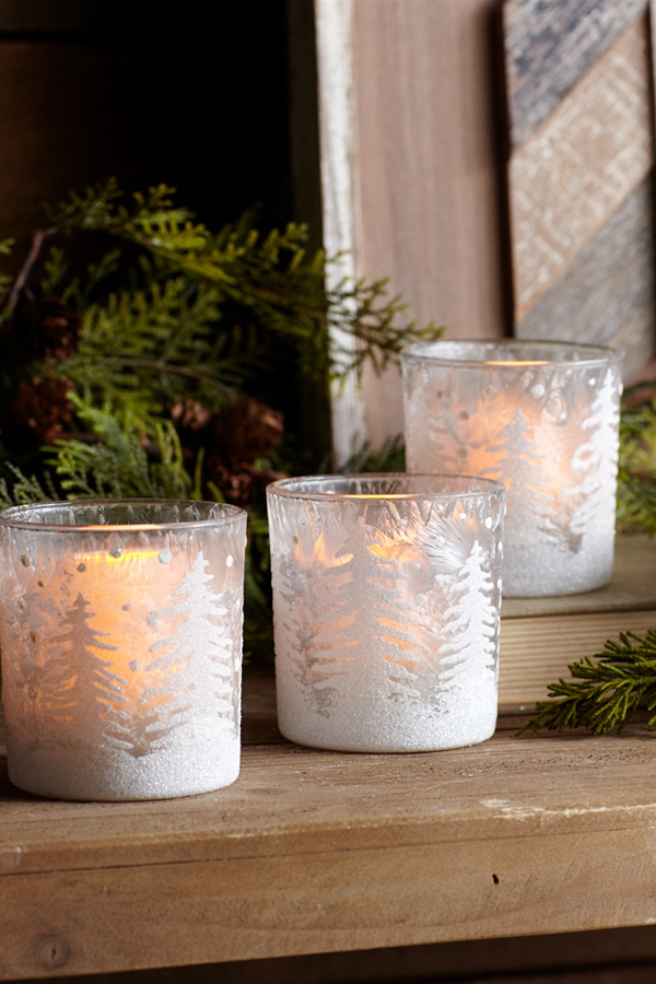 3"H Glass Set Of 3 Tree Votive Holders