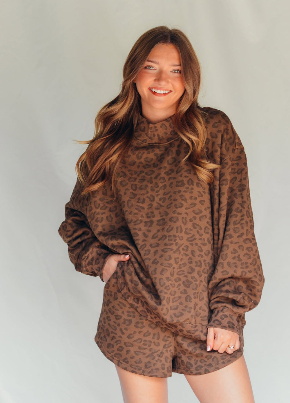 PREORDER- ITEM (Estimated ship date 10/31) Brown Leopard Fleece Shorts