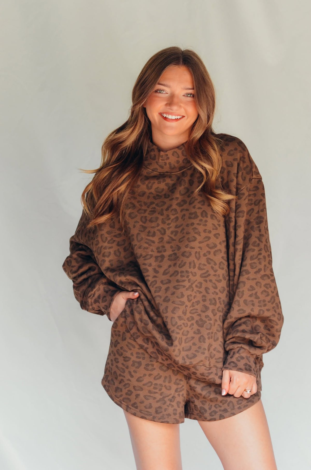 PREORDER- ITEM (Estimated ship date 10/31) Brown Leopard Fleece Shorts