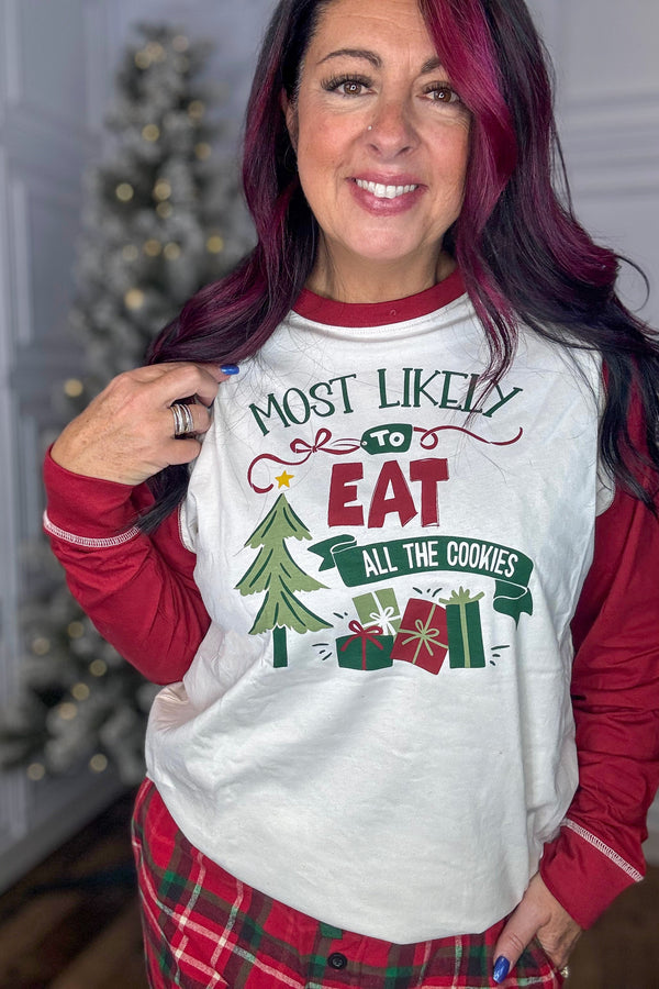 Most Likely To Eat All The Cookies Long Sleeve Pajama Tee *Final Sale*