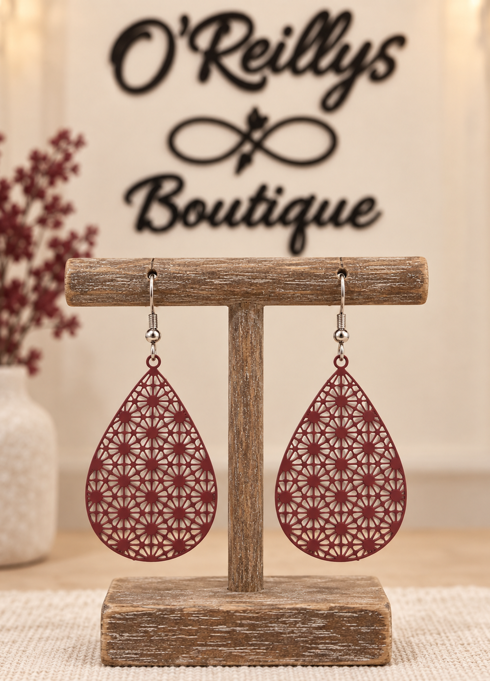 Bleu Olive Burgundy Flower Punch Earrings
