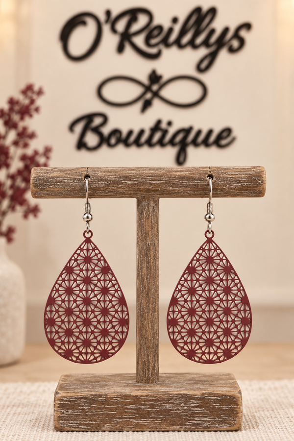 Bleu Olive Burgundy Flower Punch Earrings