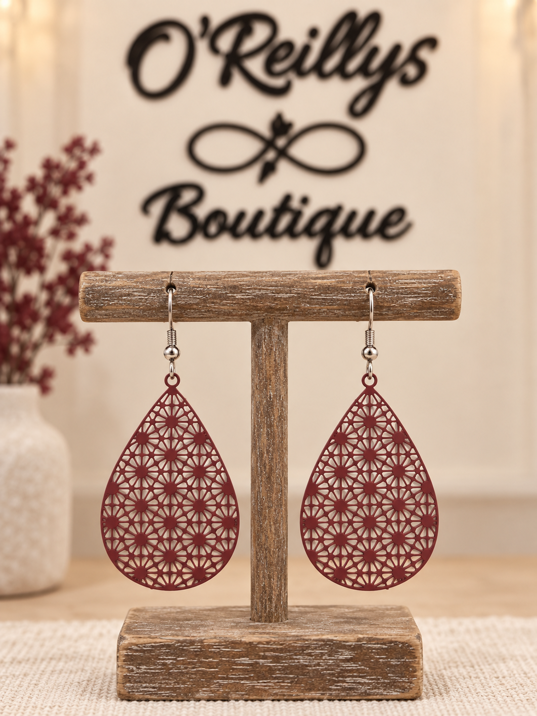Bleu Olive Burgundy Flower Punch Earrings