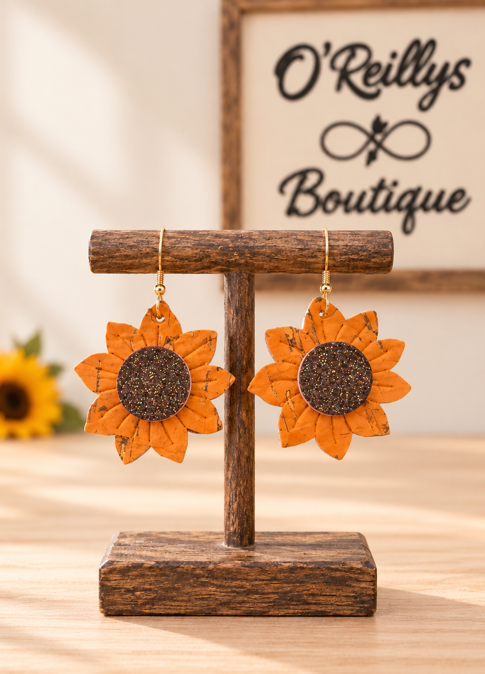 Bleu Olive Orange Sunflowers Earrings