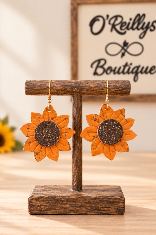 Bleu Olive Orange Sunflowers Earrings