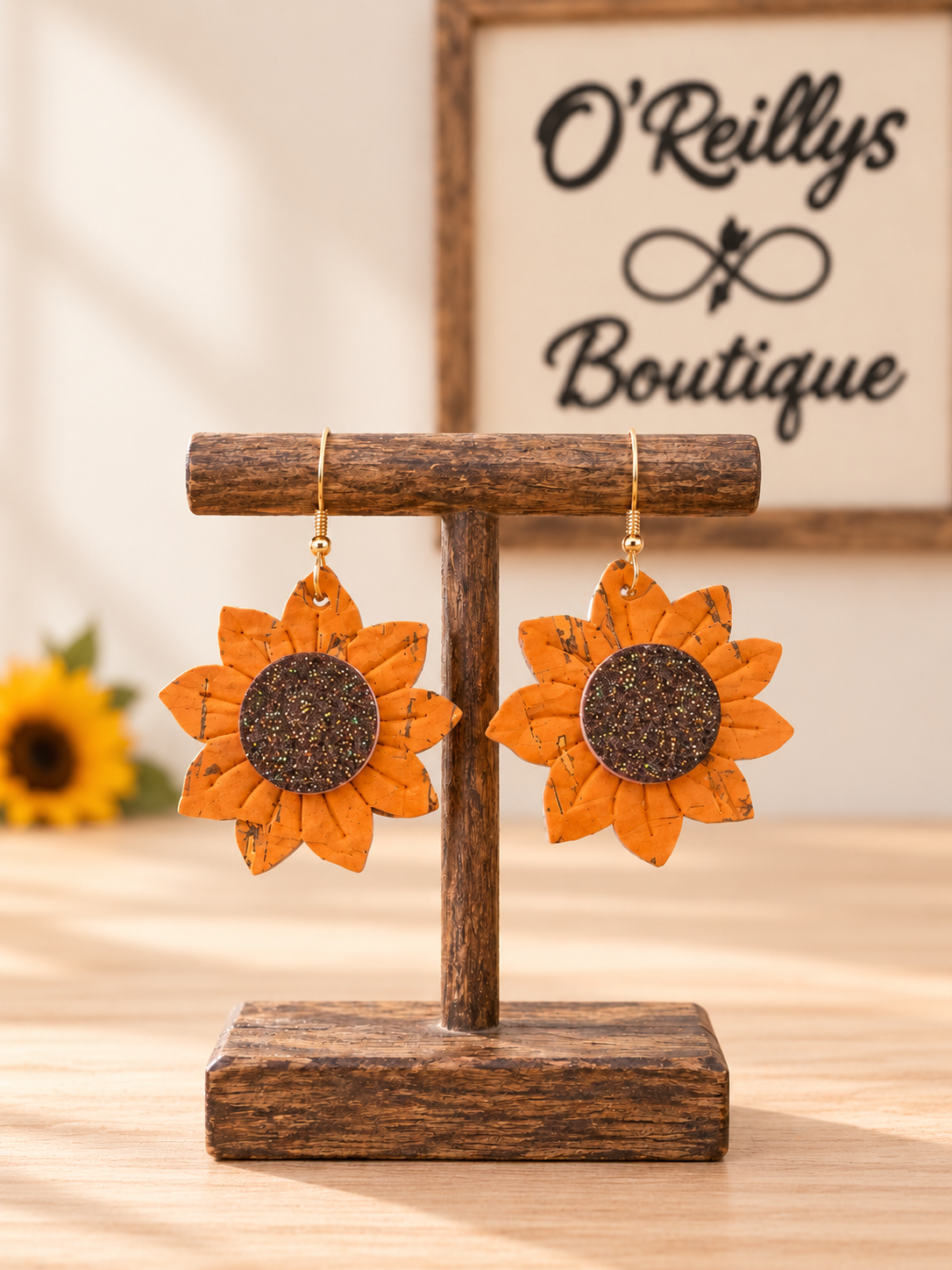 Bleu Olive Orange Sunflowers Earrings
