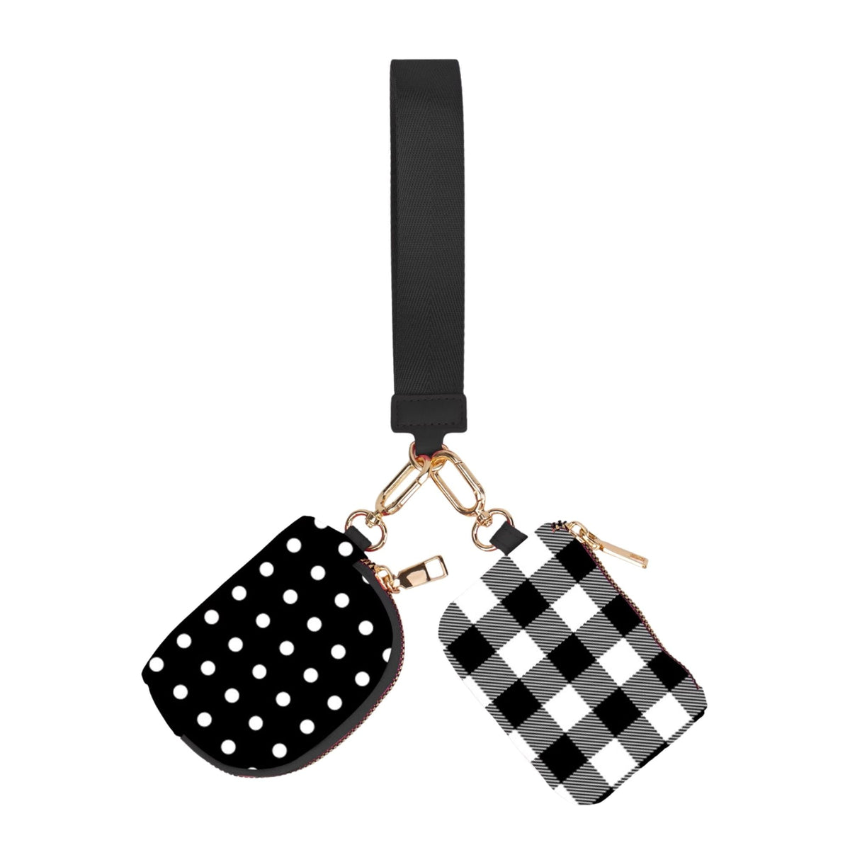 Double Pouch Wristlet - Black Polka Dot/Gingham