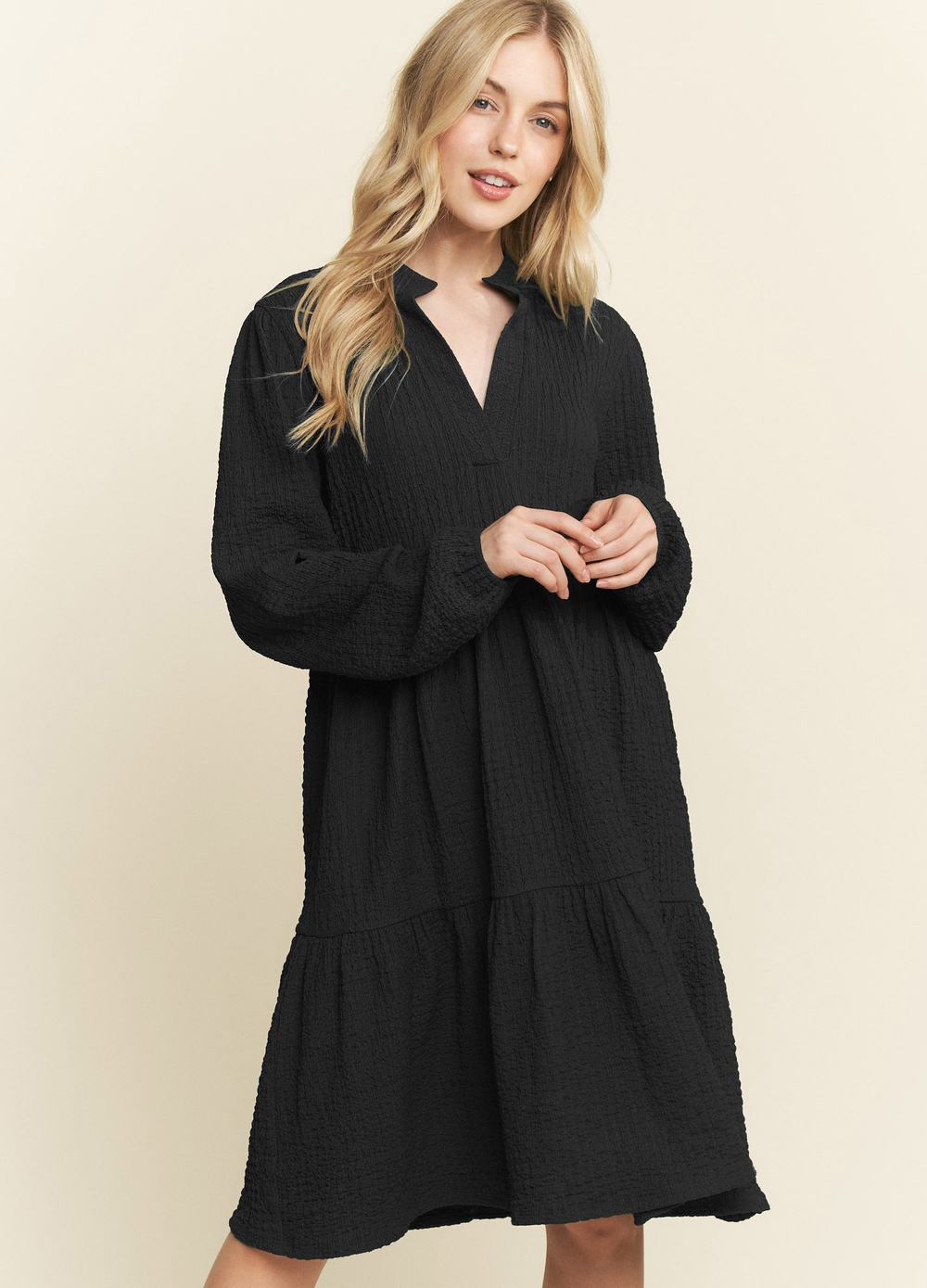 Long Sleeve Mandarin Collar Mini Dress *Final Sale*