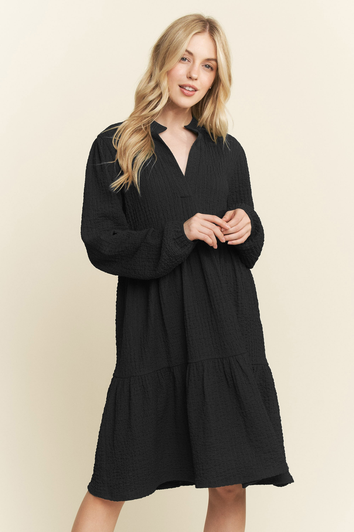 Long Sleeve Mandarin Collar Mini Dress *Final Sale*