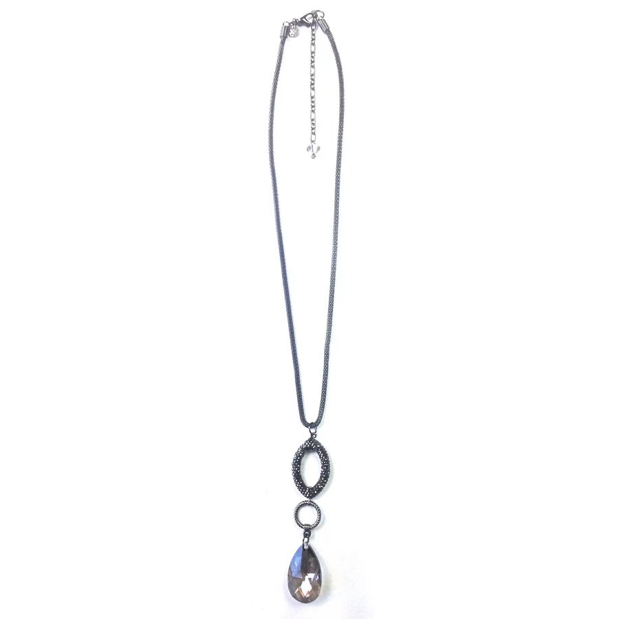 Lost & Found Tube Chain W/Pave Oval & Drop