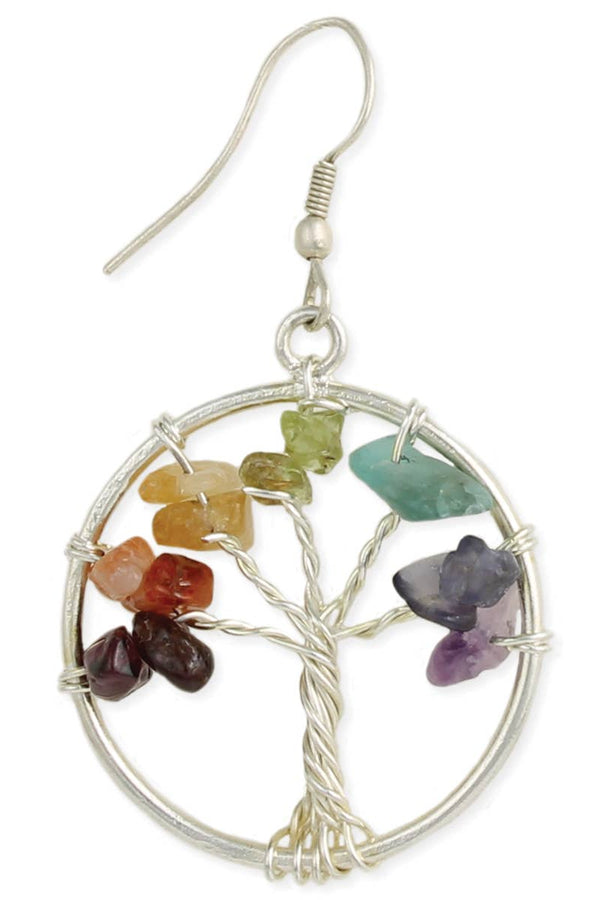 Multi Agate Chip Silver Tree Earring