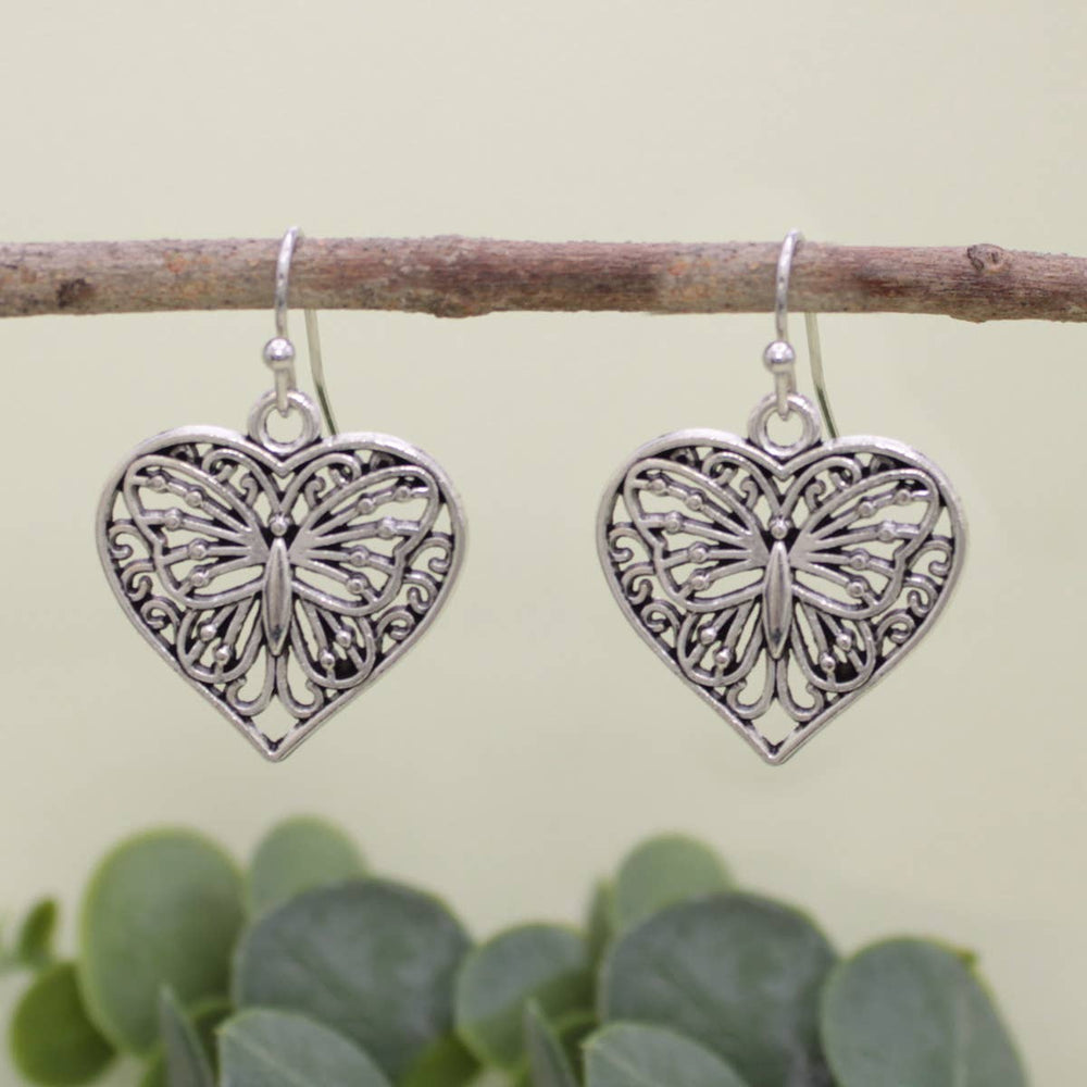 Butterfly Love Silver Heart Earrings