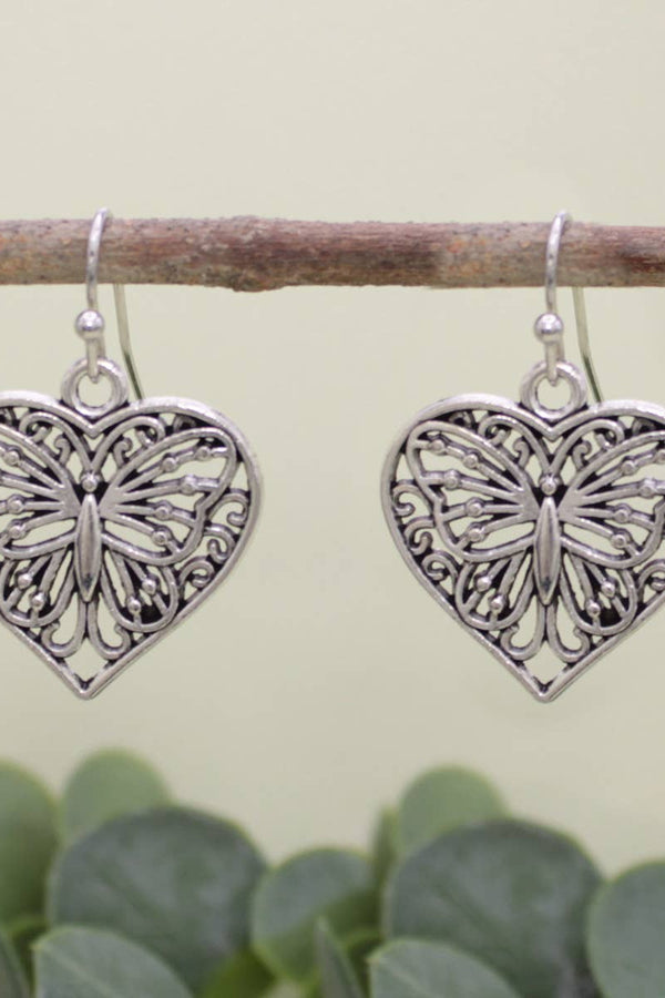 Butterfly Love Silver Heart Earrings