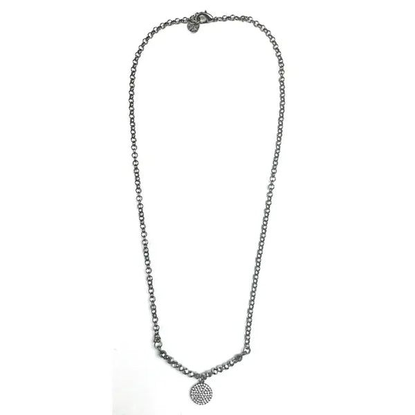 Short Simple W/Small Beading & Pave Disc