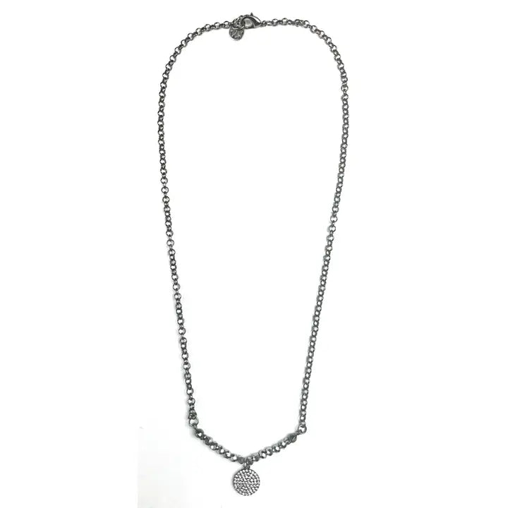 Short Simple W/Small Beading & Pave Disc