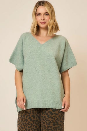V-Neck Half Sleeve Soft Knit Top - Sage