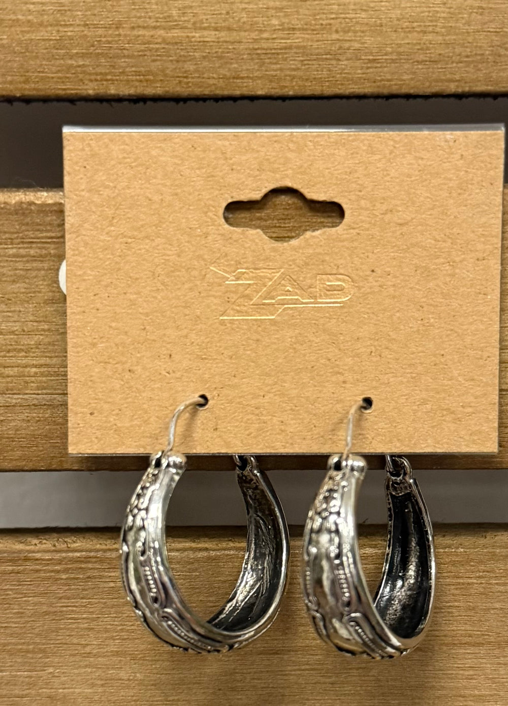 Silver Simple Flower Etched Hoop Earrings