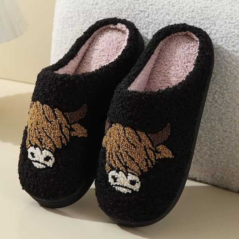 Highland Cow Slippers in Black